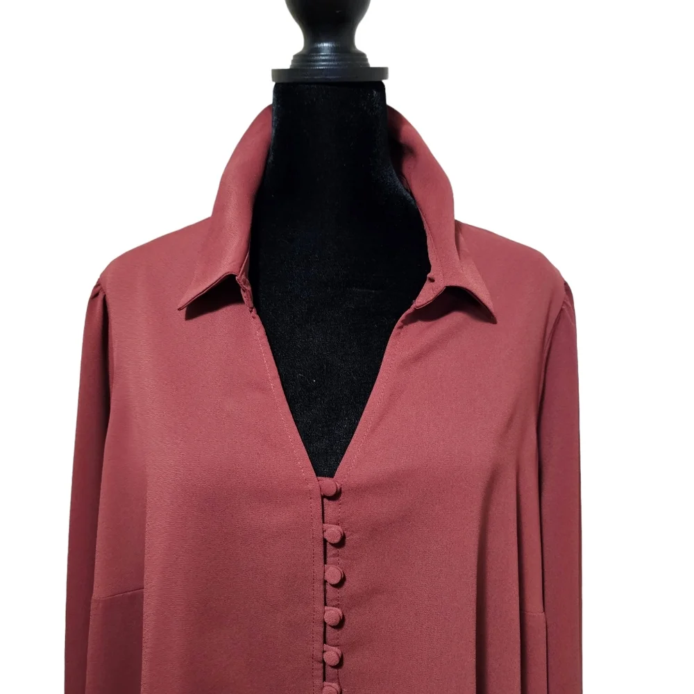 ALFANI Women's Button-down Brick Red Tunic Blouse 2X - Picture 2 of 5
